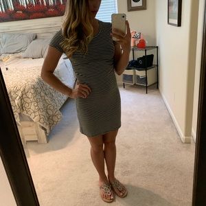 Body con dress green & white stripe